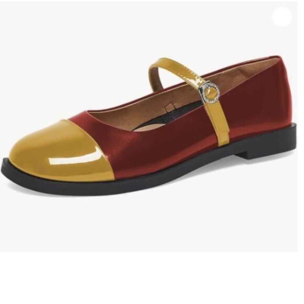 FOWT Women Fashion Closed Toe Mary Jane Pumps Round Toe Slip On Ballet Flats Red